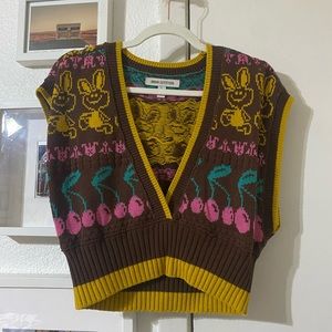 Urban Outfitters cherry bunny print brown floral sleeveless sweater vest top